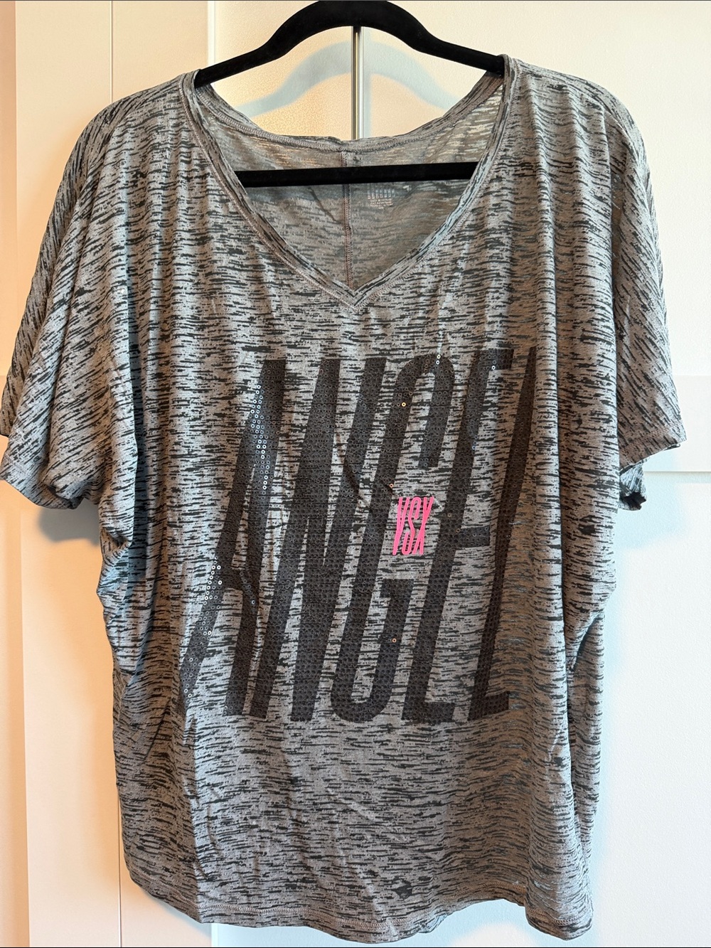 VSX Grey Heather Performance Tee with Pink Accent